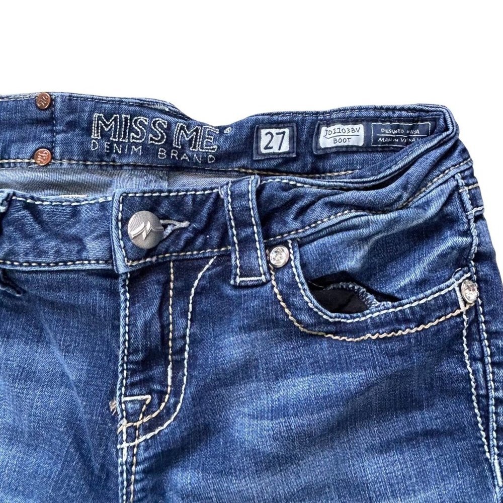 Miss Me Womens Signature Boot Cut Jeans Size 27 Embellished Pocket Mid Rise Blue - Picture 5 of 12